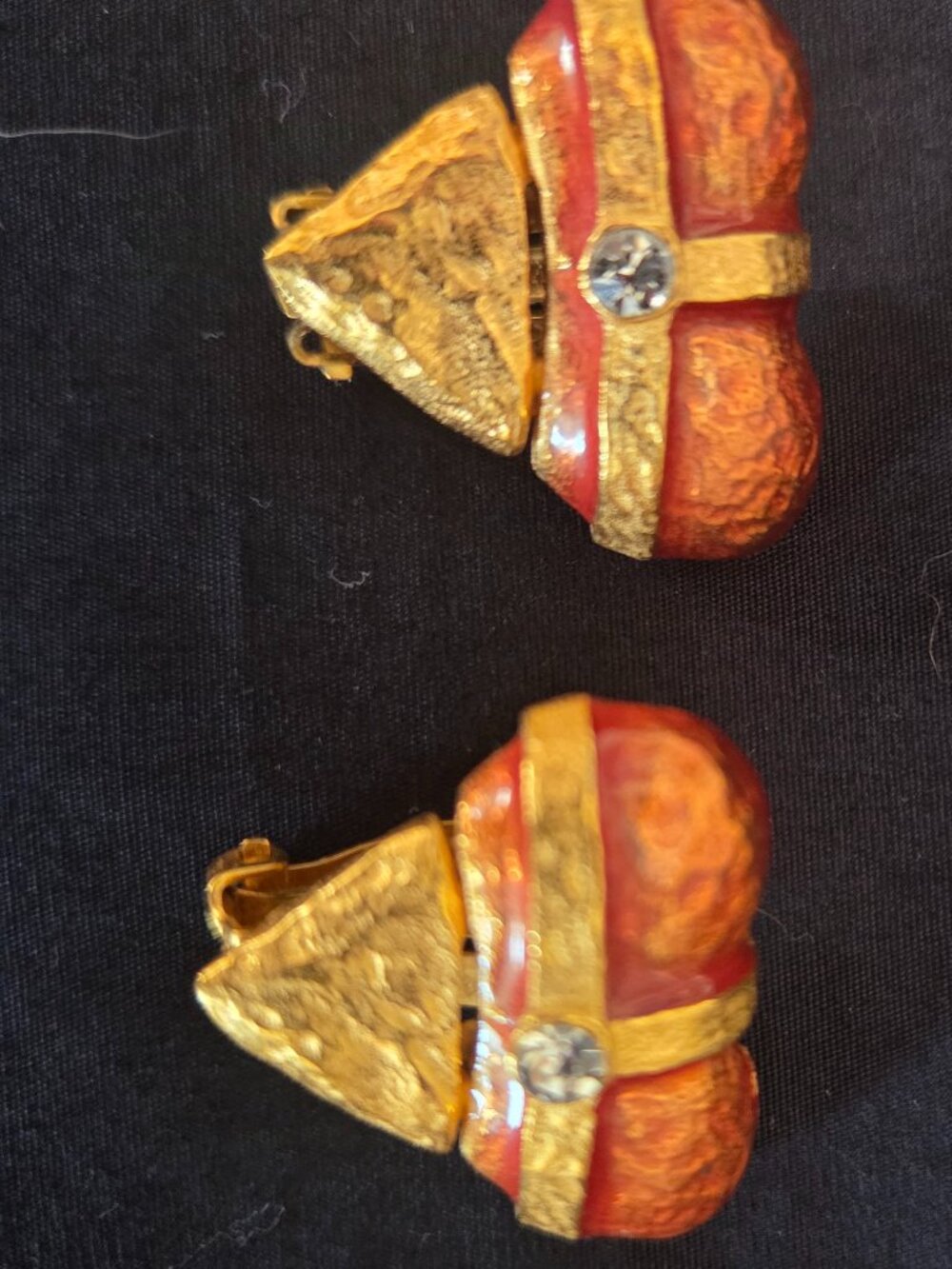 Christian Lacroix Vintage Vibrant Orange-Red Heart Shaped Earrings